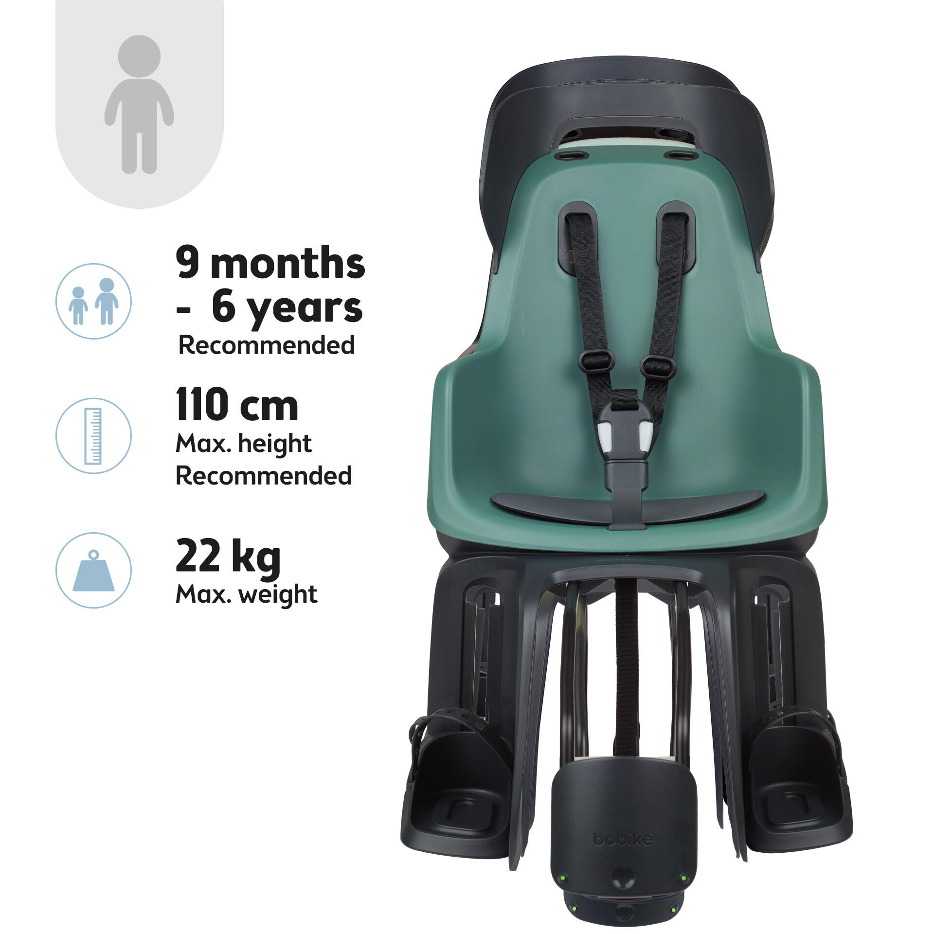 Siège arrière pour vélo GO à monter sur le cadre  Vert Menthe Pastel 4/8