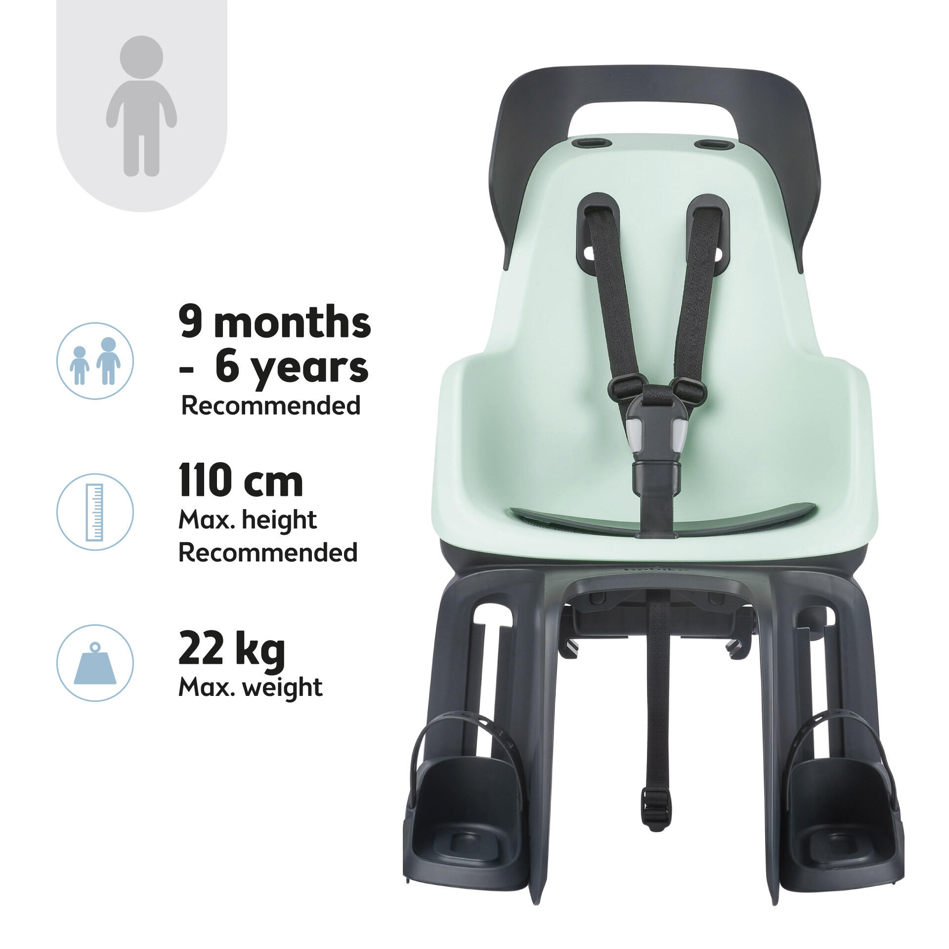 Seggiolino Posteriore Bambini Bicicletta Portapacchi Menta Marshmallow 4/8