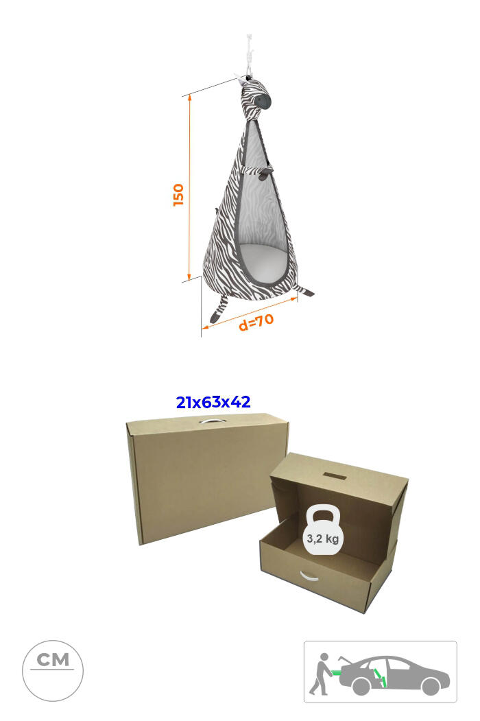 Hamac siège balançoire nid pour enfants Zebra pour structure d'escalade & plafon 5/7
