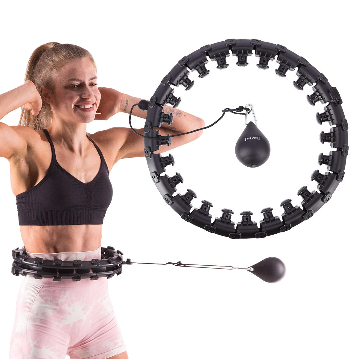 Hula Hop regulowane HMS HHW01 z wypustkami i obciążnikiem 3/7