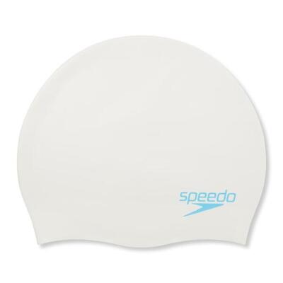 Speedo junior plain moulded silicone cap - wit / aqua