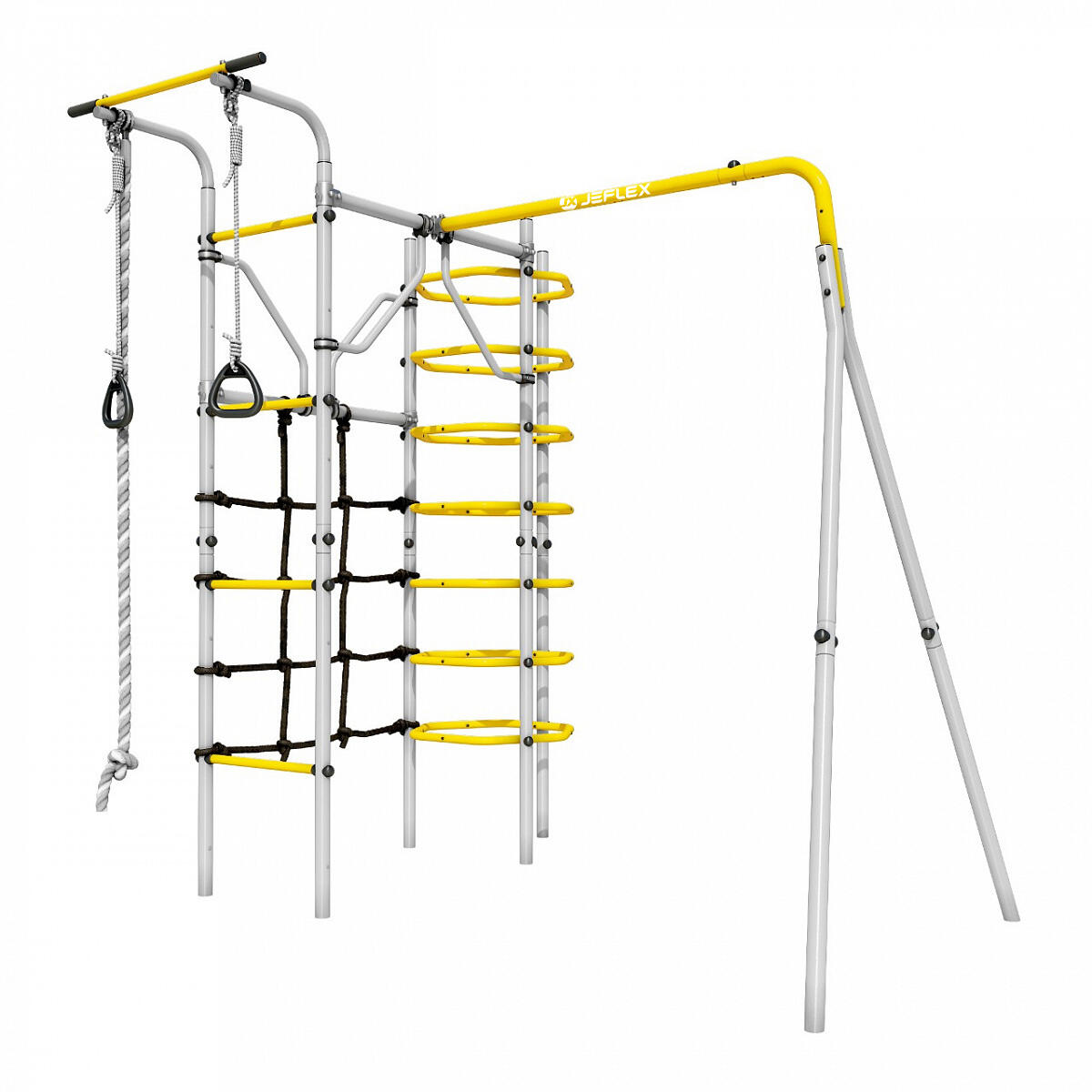 JEFLEX Klettergerüst Outdoor Stahlkonstruktion mit Zubehör Klettertau Turnringe Kletter