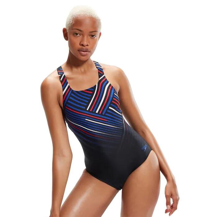 Speedo Femmes Digital Imprimé Médailliste Noir/Rouge Fédéré/Bleu Chroma/Blanc