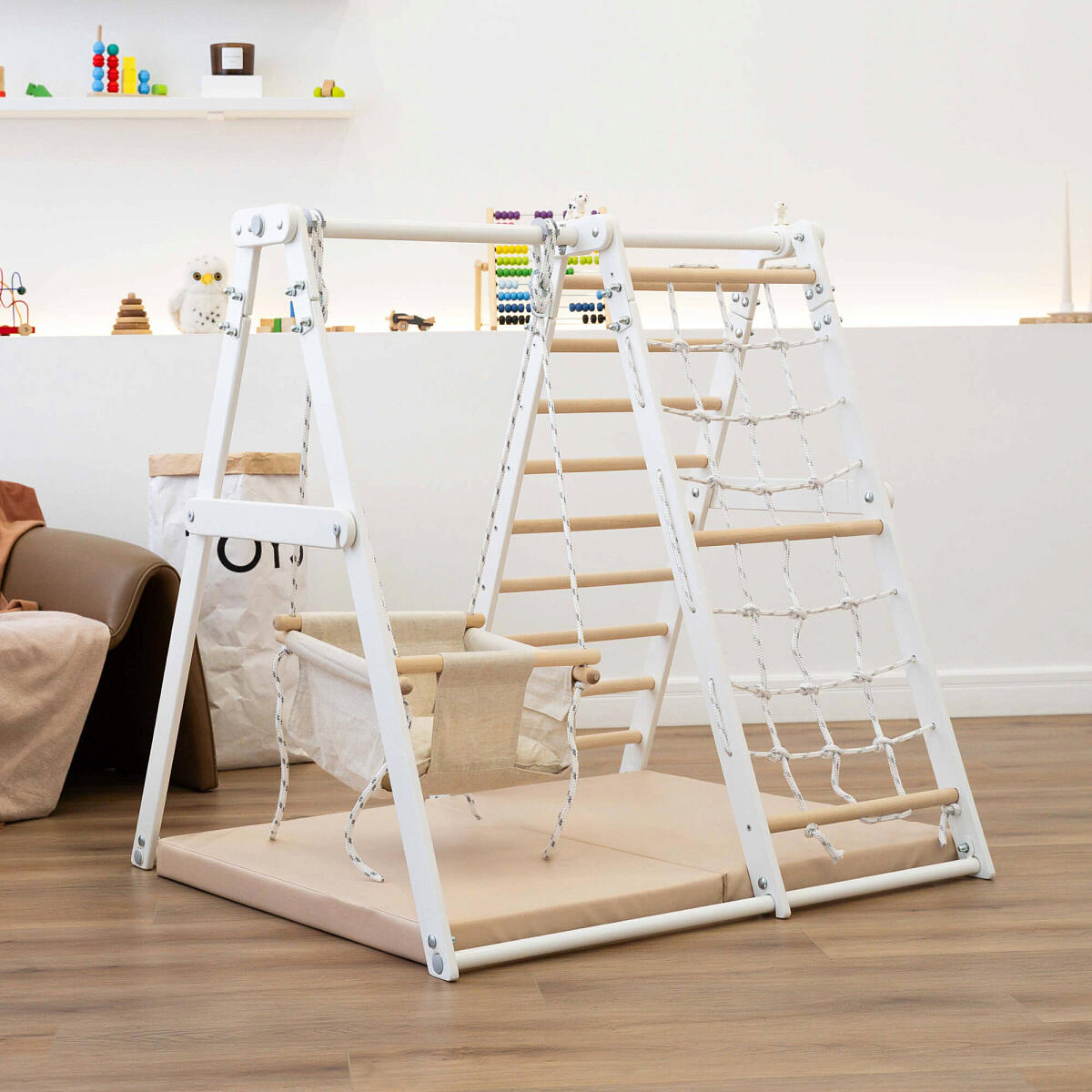 Klettergerüst KidsMaxx Indoor Holz, inkl. Schaukel und Sprossenleiter 3/7