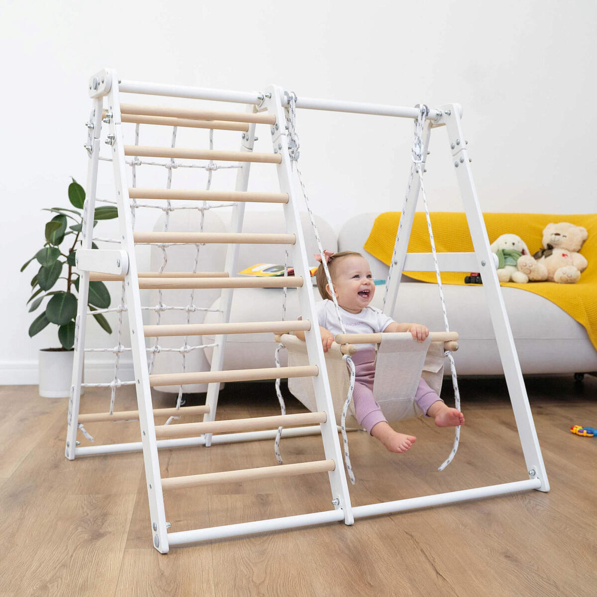 Klettergerüst KidsMaxx Indoor Holz, inkl. Schaukel und Sprossenleiter 4/7