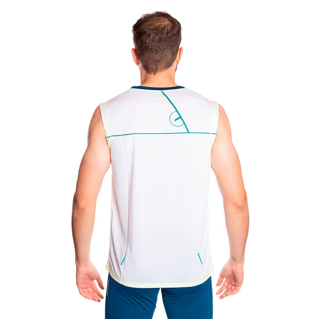 Camiseta sin mangas de Trail Running para Hombre Trangoworld Bandama Blanco/Azul 4/6