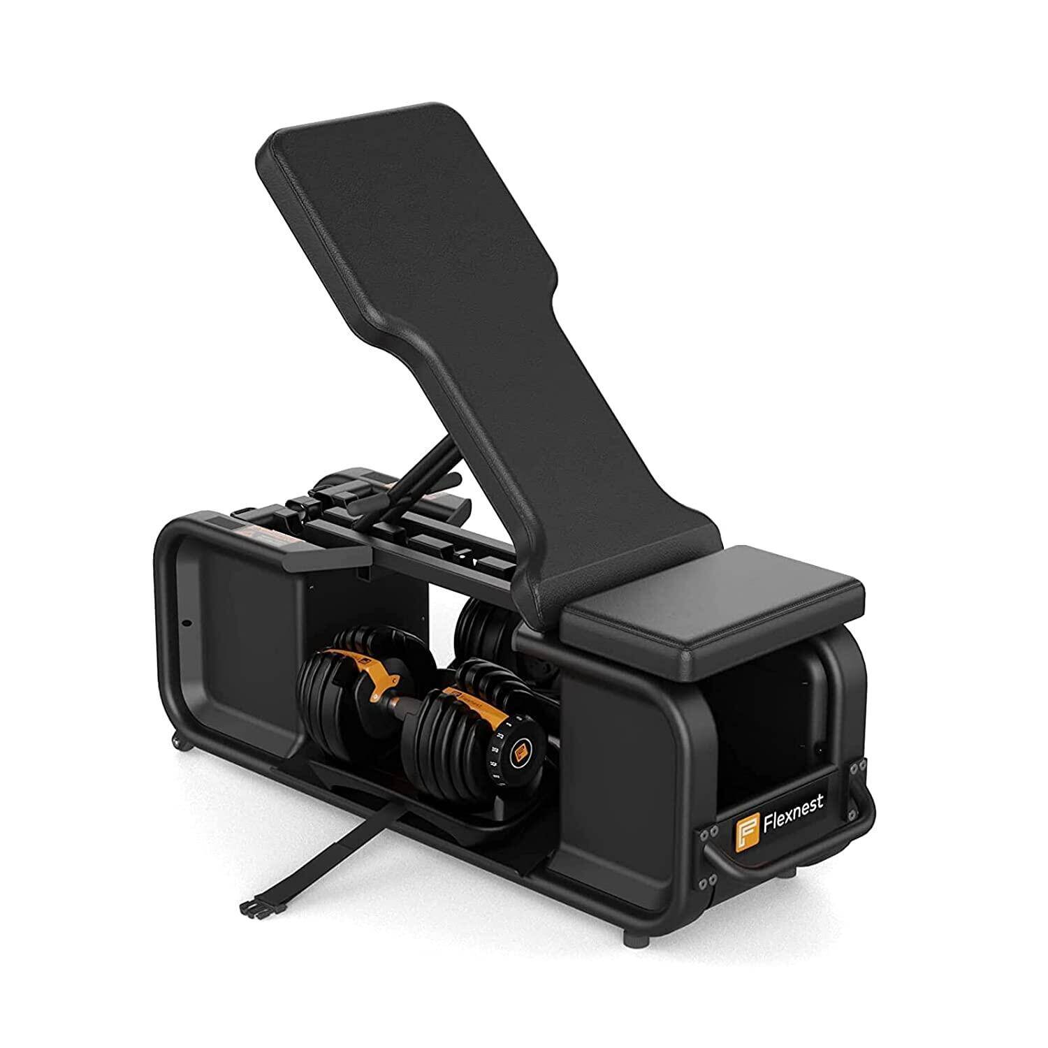 Flexnest Flexbench Pro Incline and Flat Bench with Adjustable Dumbbell Storage & Kettlebell Storage