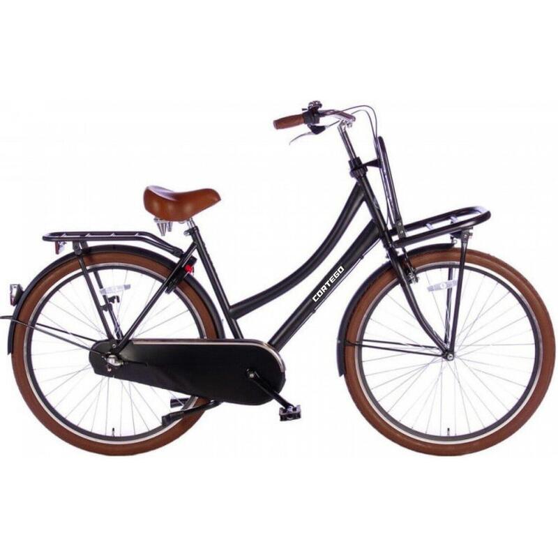 Cortego Cargo Damesfiets Mat-Zwart 28 Inch - 3 Versnellingen - Transportfiets