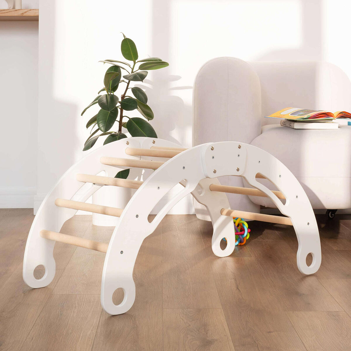 Kinderwippe Babywippe Kletterbogen aus Holz 4/7