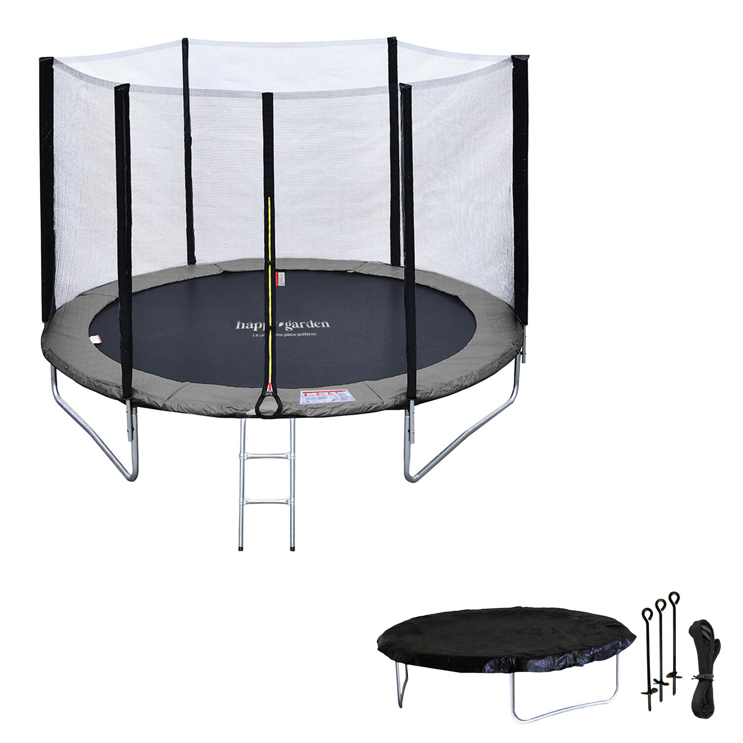 Trampoline 180cm réversible rose / gris CAIRNS + échelle, bâche et kit d'ancrage 2/7