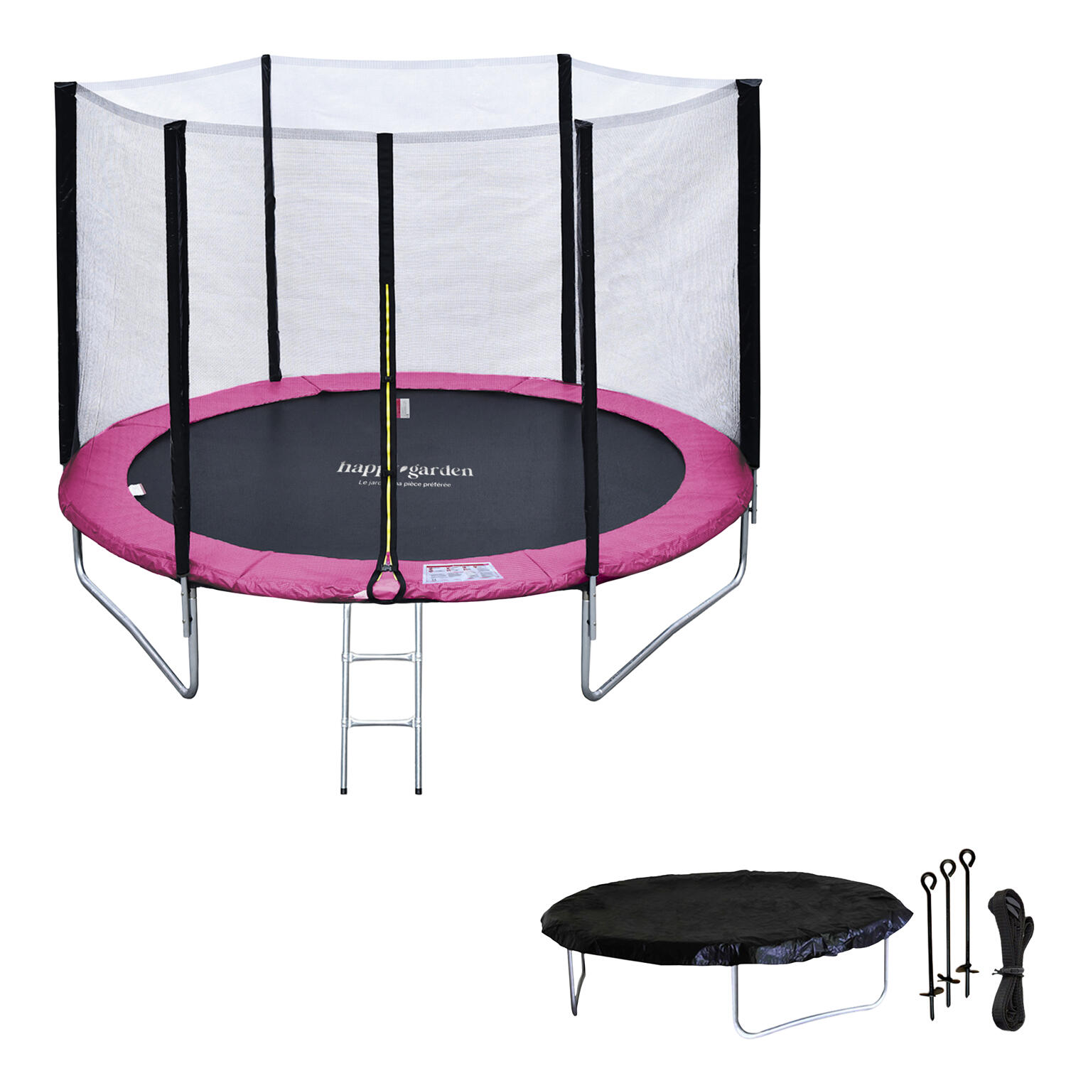 Trampoline 180cm réversible gris / rose CAIRNS + échelle, bâche et kit d'ancrage 2/7