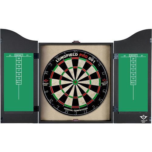 LONGFIELD Houten cabinet zwart met sisal dartbord