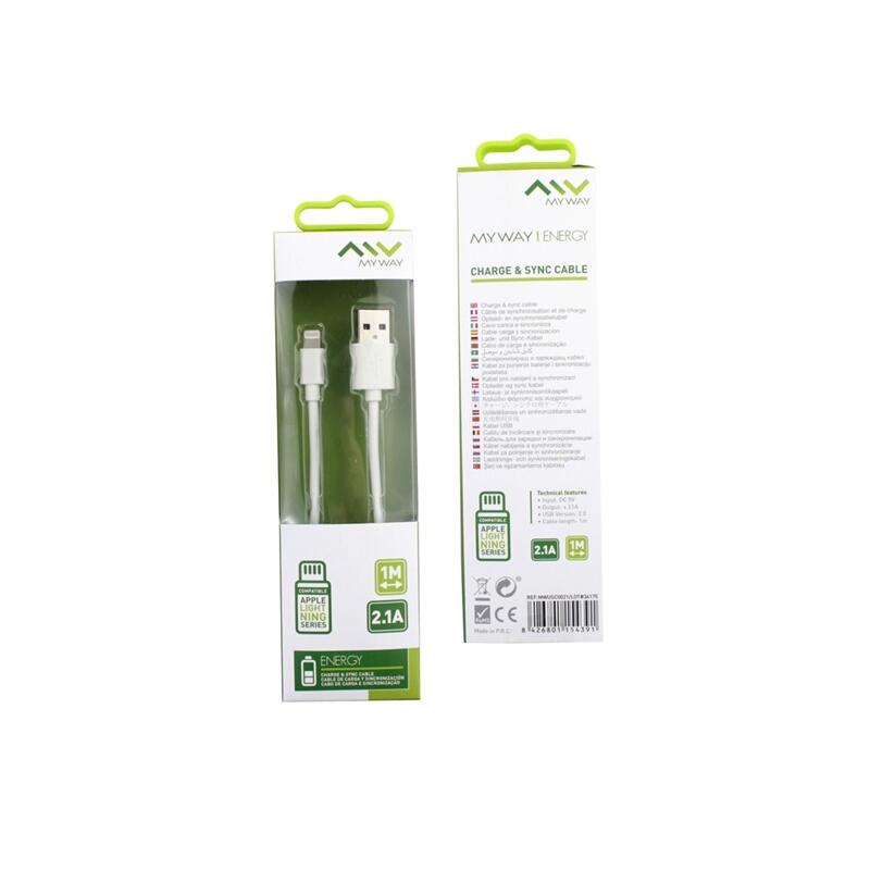 Myway cable USB-Lightning 2.1A 1m blanco 3/3