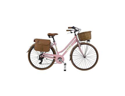 Vélo de ville Dolce Vita by Canellini femme avec sacoches et panier - Rose