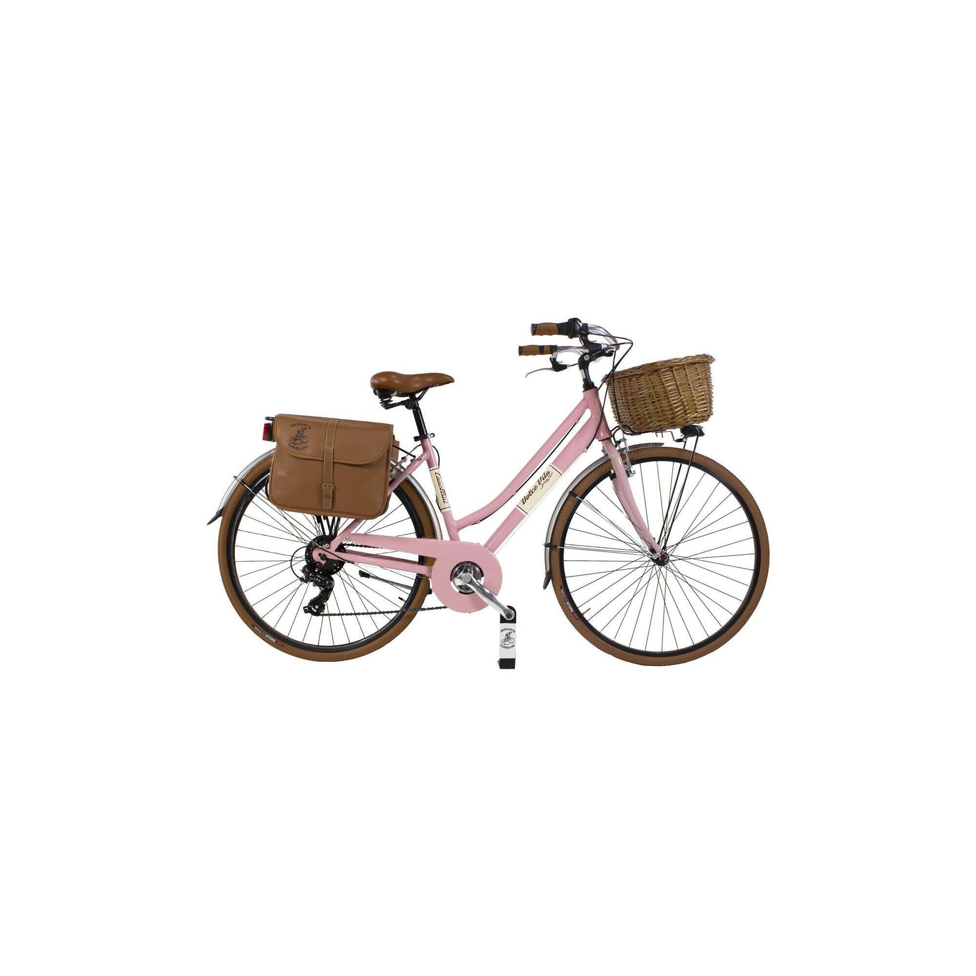 Canellini - Vélo De Ville Dolce Vita By Canellini Femme Avec Sacoches Et Panier - Rose - Vélo Ville - Rose - 40 M - Decathlon