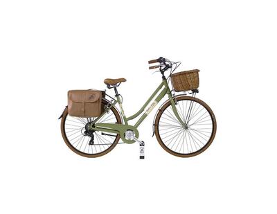 Stadsfiets dolce vita by canellini dame met fietstassen en mand - olijfgroen