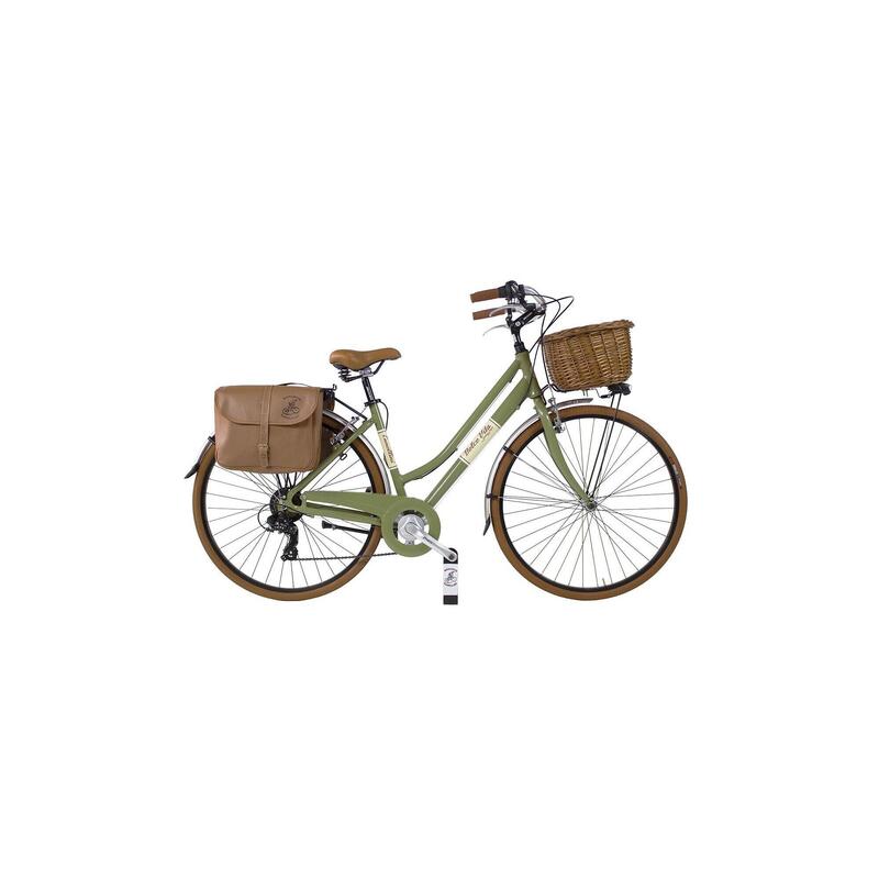 Stadsfiets Dolce Vita by Canellini dame met fietstassen en mand - Olijfgroen