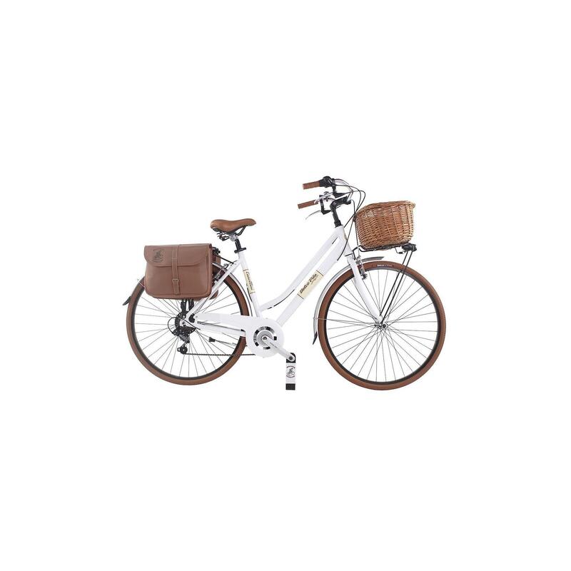 Bicicleta urbana Dolce Vita by Canellini mujer con bolsas y cesta - Blanco