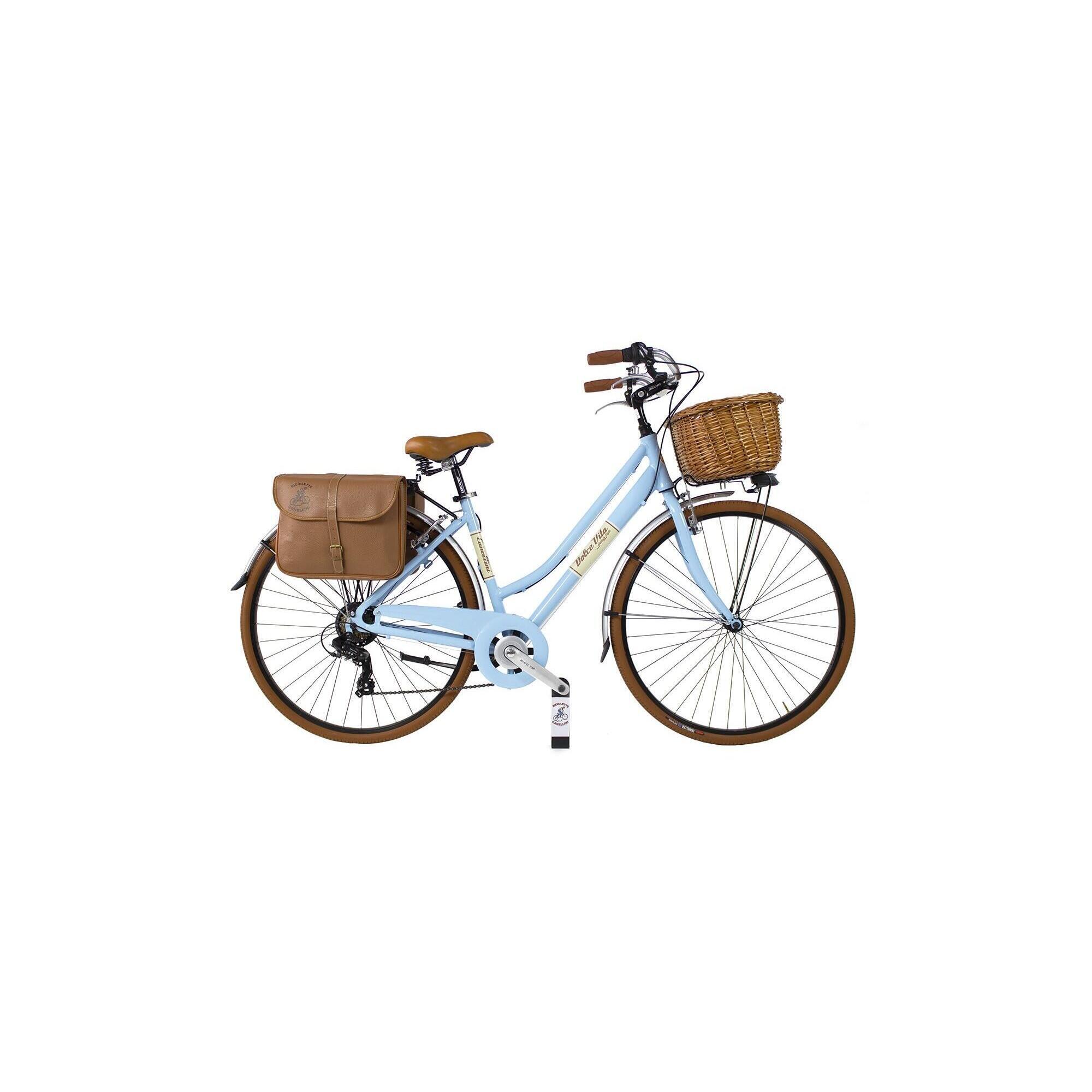 Canellini - Vélo De Ville Dolce Vita By Canellini Femme Avec Sacoches Et Panier - Bleu Clair - Vélo Ville - Bleu - 40 M - Decathlon