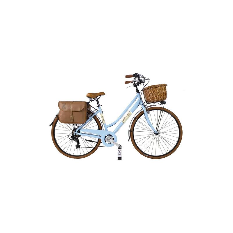 Bicicleta urbana Dolce Vita by Canellini mujer con bolsas y cesta - Azul claro