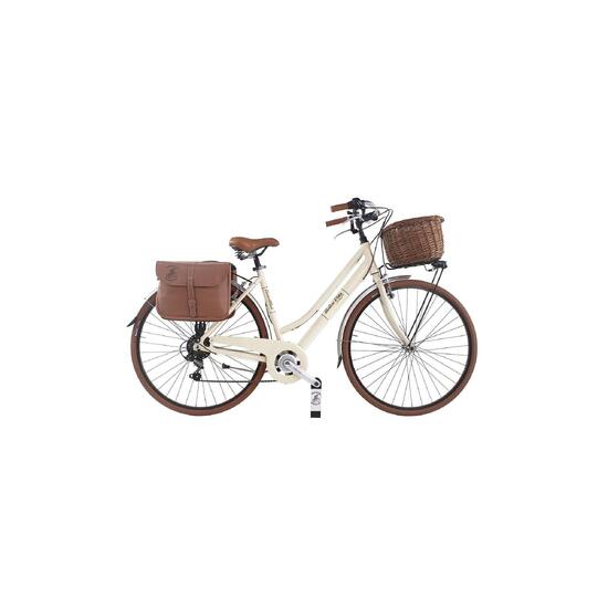 Rower miejski Dolce Vita by Canellini kobieta z torbami i koszykiem - Kremowy