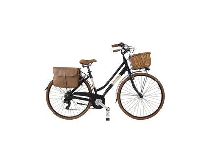 Vélo de ville Dolce Vita by Canellini femme avec sacoches et panier - Rose