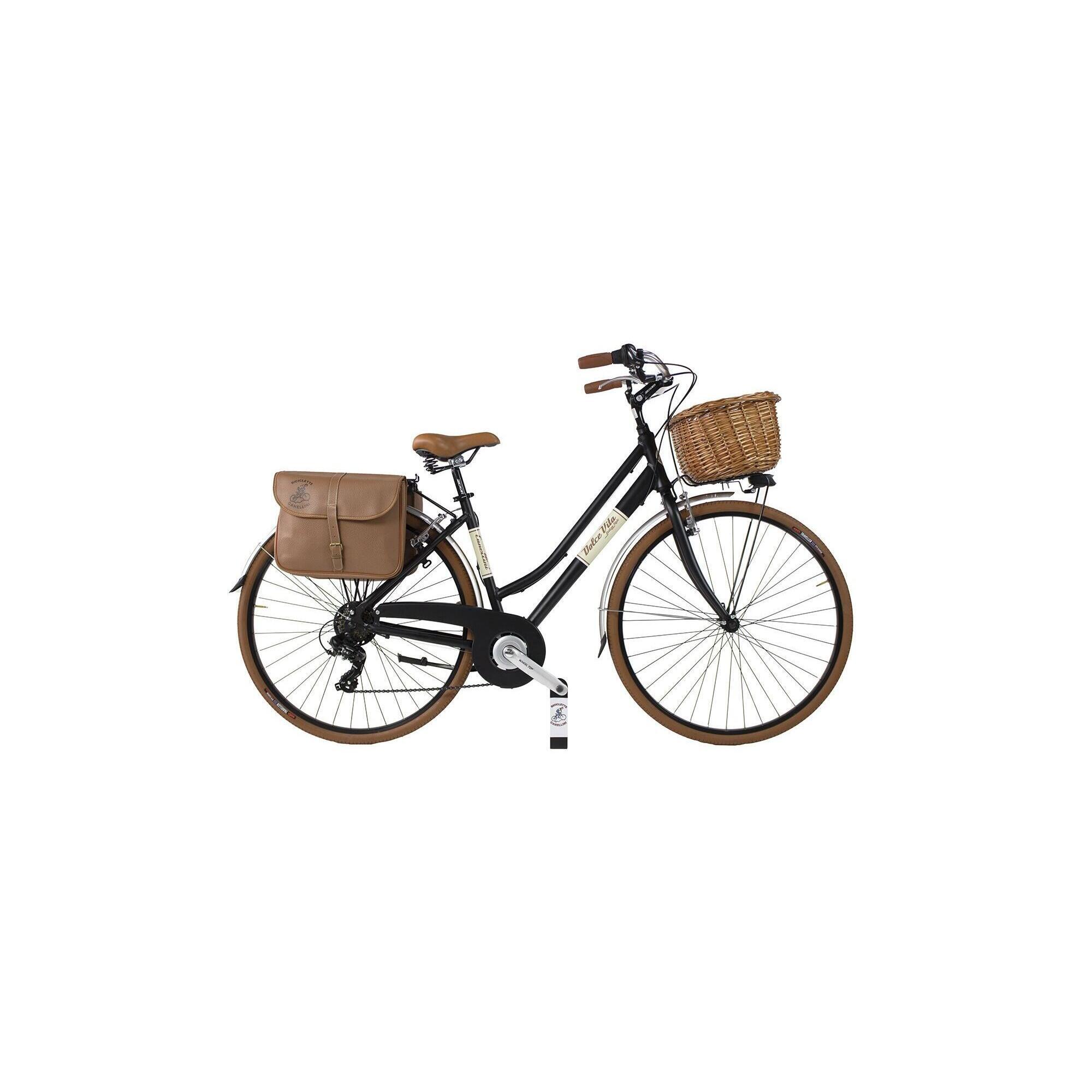 Bicicleta urbana Dolce Vita by Canellini mulher com bolsa e cesto - Preto