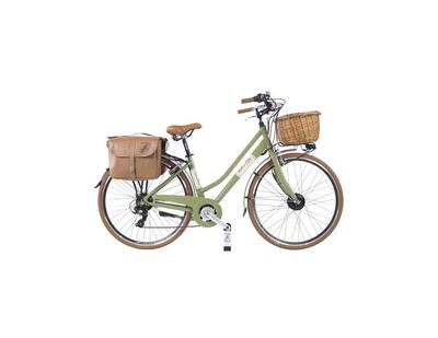 Bicicletta elettrica da città Dolce Vita Donna con borse e cesto - Verde Oliva