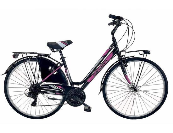Vélo de ville DEA femme - Aluminium Noir/Fuchsia 28