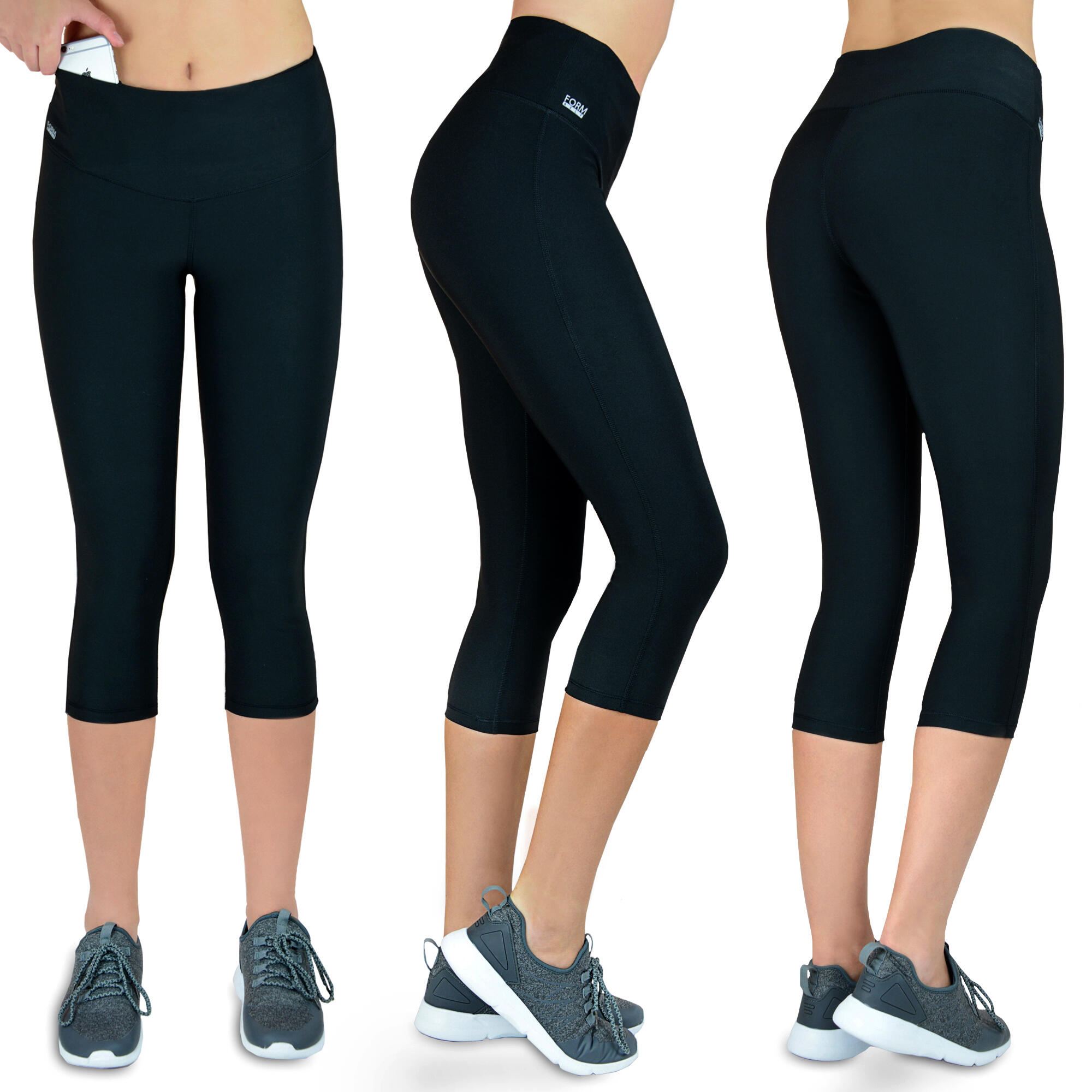 RAYPOSE Leggings Donna Vita Alta Con Tasche: Pantaloni Yoga E Corsa, Modello Capri Nero, Tessuto Traspirante, Taglia XL