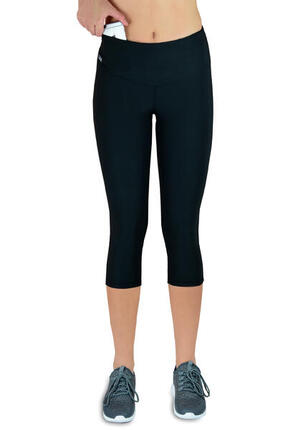 Damen 3/4 Laufhose Capri Hoher Bund, Atmungsaktiv, mit Handytasche-grau