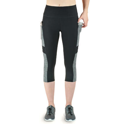 Damen 3/4 Laufhose Capri Hoher Bund, Atmungsaktiv, mit Handytasche-schwarz