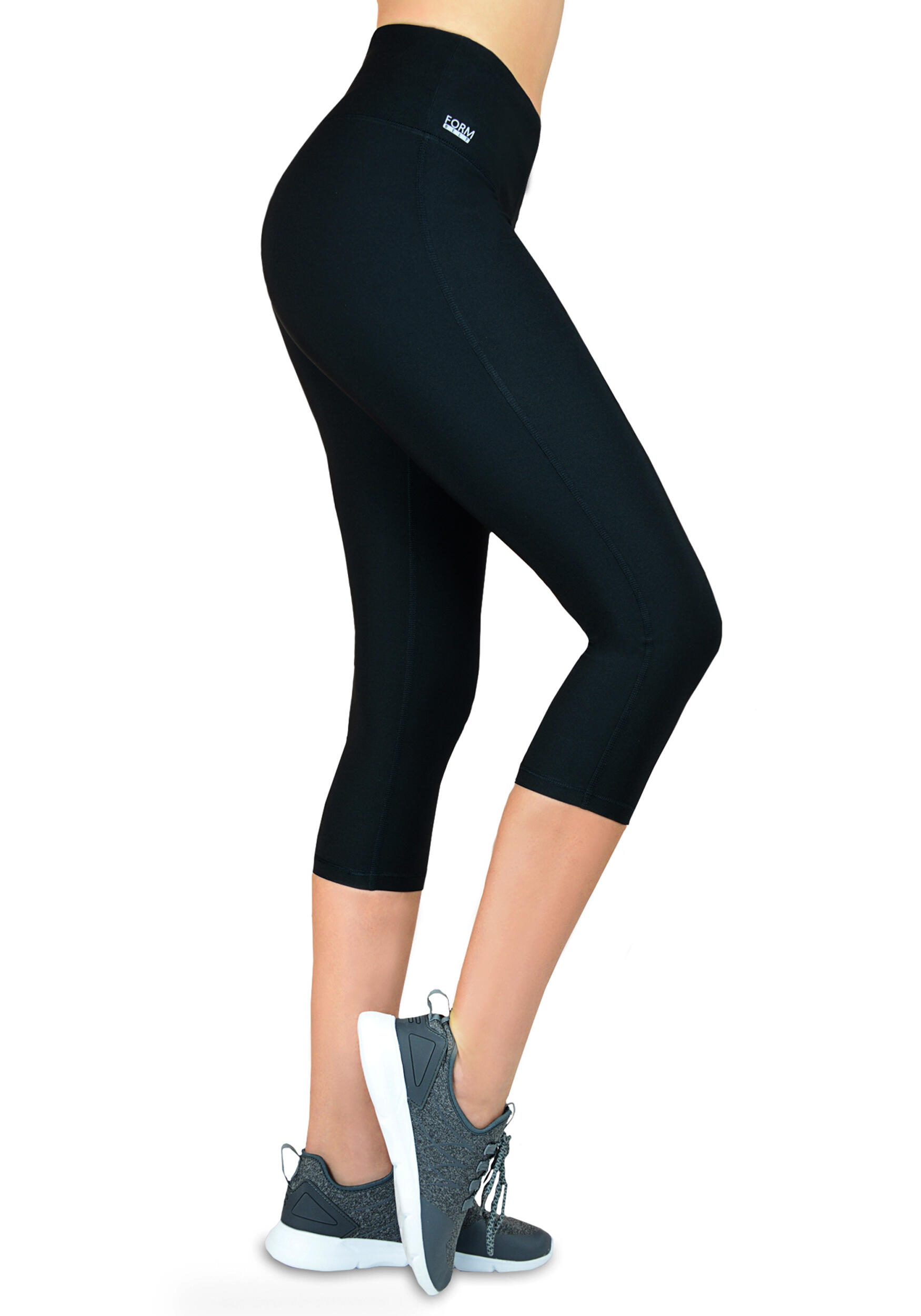 Leggings Corsa 3/4 Donna Vita Alta, Traspirante, con Tasca Telefono - Nero 2/7