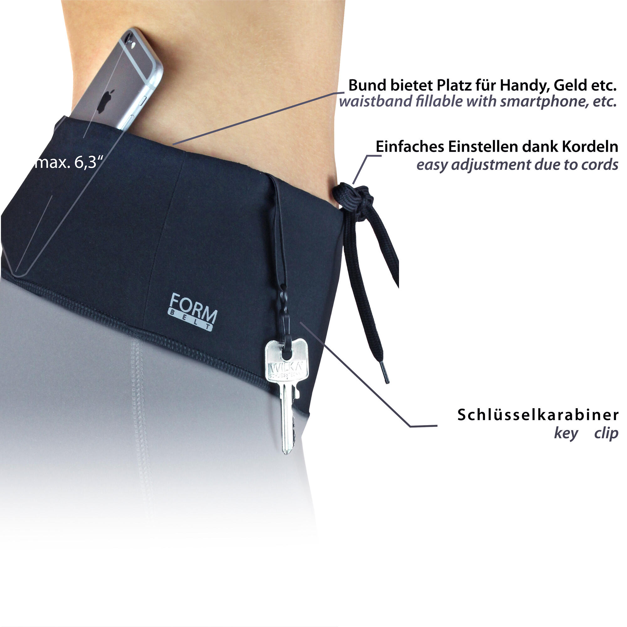 Damen lange Laufhose-Hoher Bund, Atmungsaktiv, mit Handytasche-grey-black Mesh 3/6