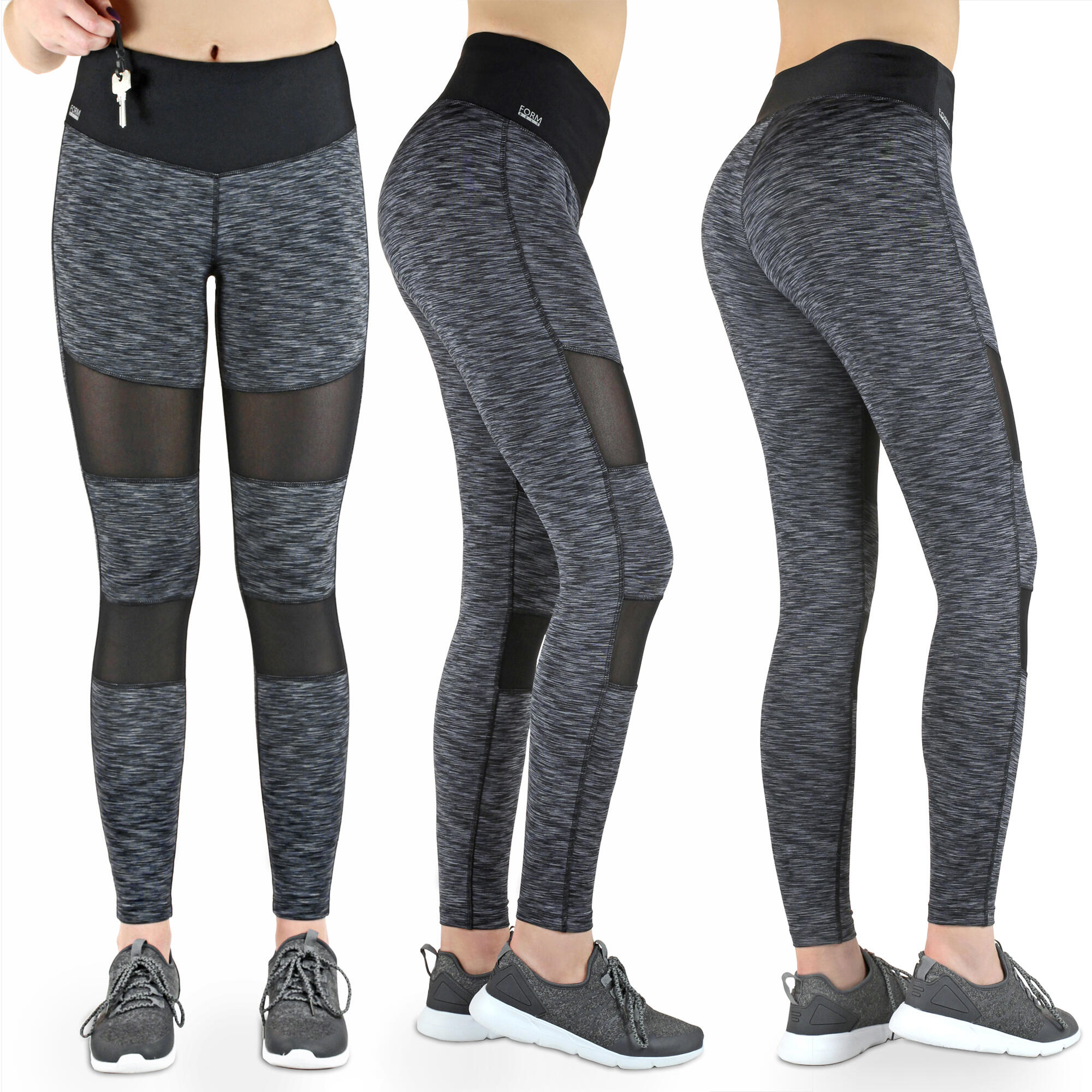 Damen lange Laufhose-Hoher Bund, Atmungsaktiv, mit Handytasche-grey-black Mesh 6/6