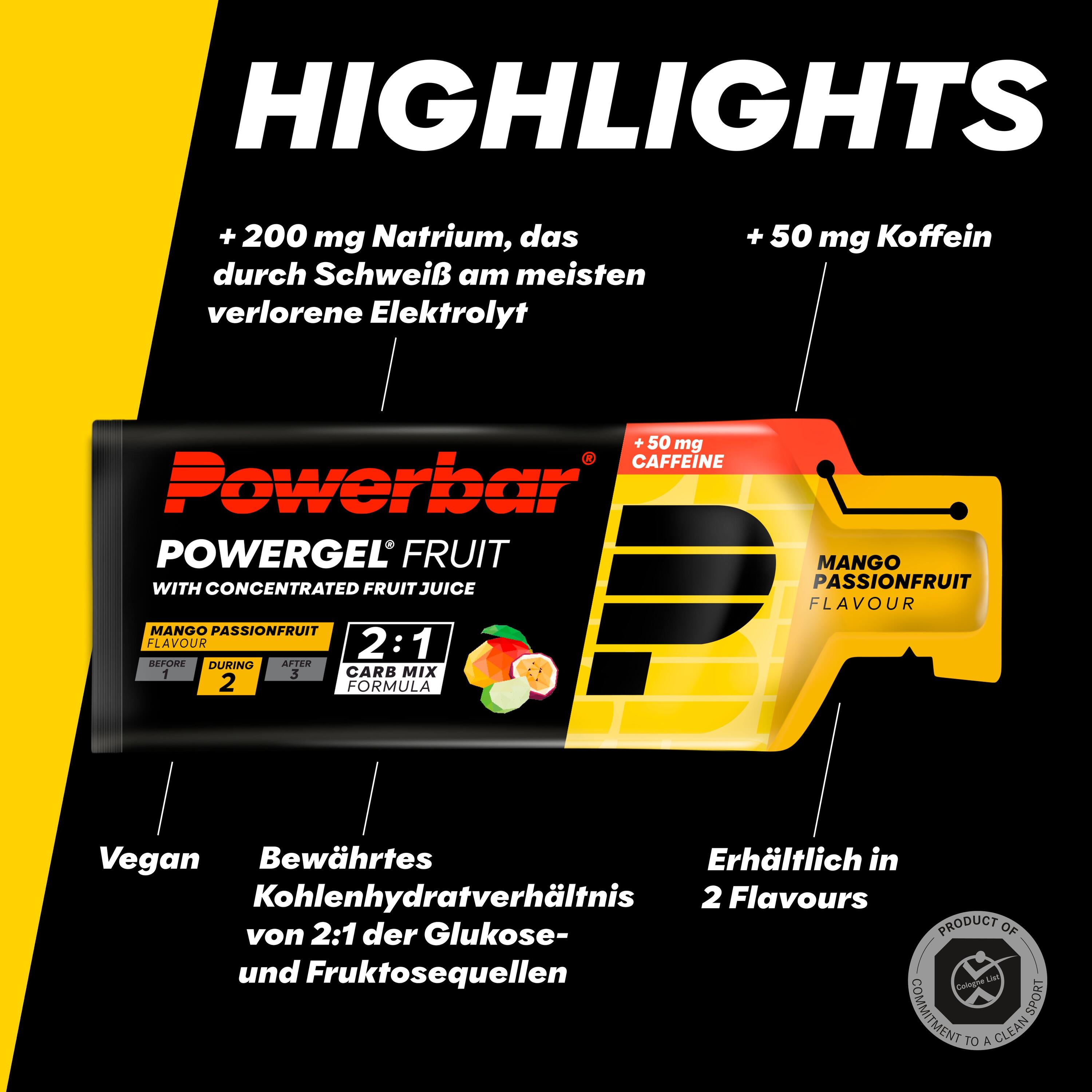 PowerGel Fruit Mango Passionfrucht High Carb Energie Gel Koffein 24x41g 4/7