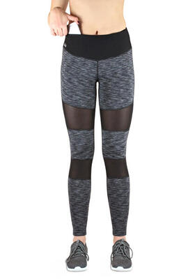 Damen lange Laufhose-Hoher Bund. Atmungsaktiv. mit Handytasche-grey-black Mesh