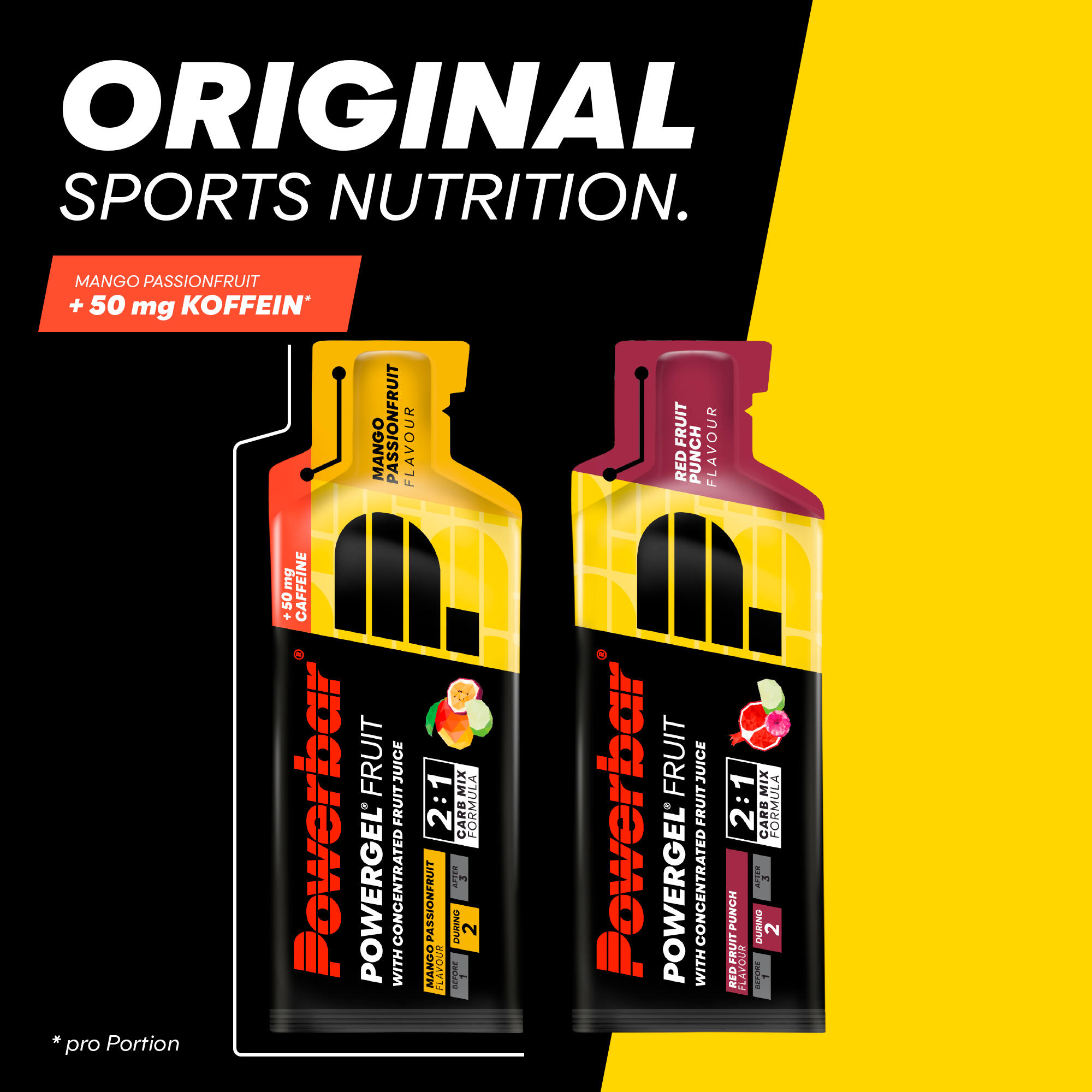 PowerGel Fruit Mango Passionfrucht High Carb Energie Gel Koffein 24x41g 3/7