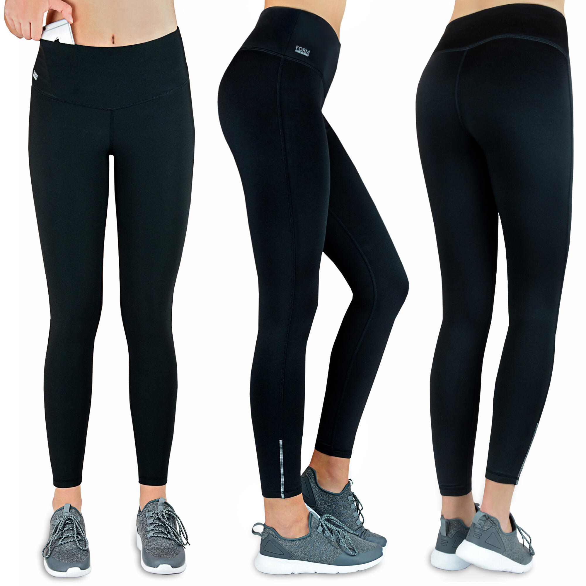 Damen lange Laufhose-Hoher Bund, Atmungsaktiv, mit Handytasche-Thermo-black 5/7