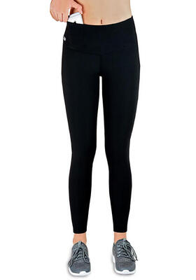 Damen lange Laufhose-Hoher Bund. Atmungsaktiv. mit Handytasche-Thermo-black
