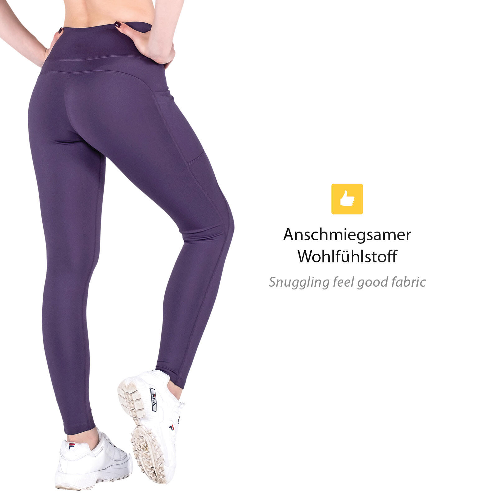 Damen lange Laufhose-Hoher Bund, Atmungsaktiv, mit Handytasche-Mysterioso 2/7