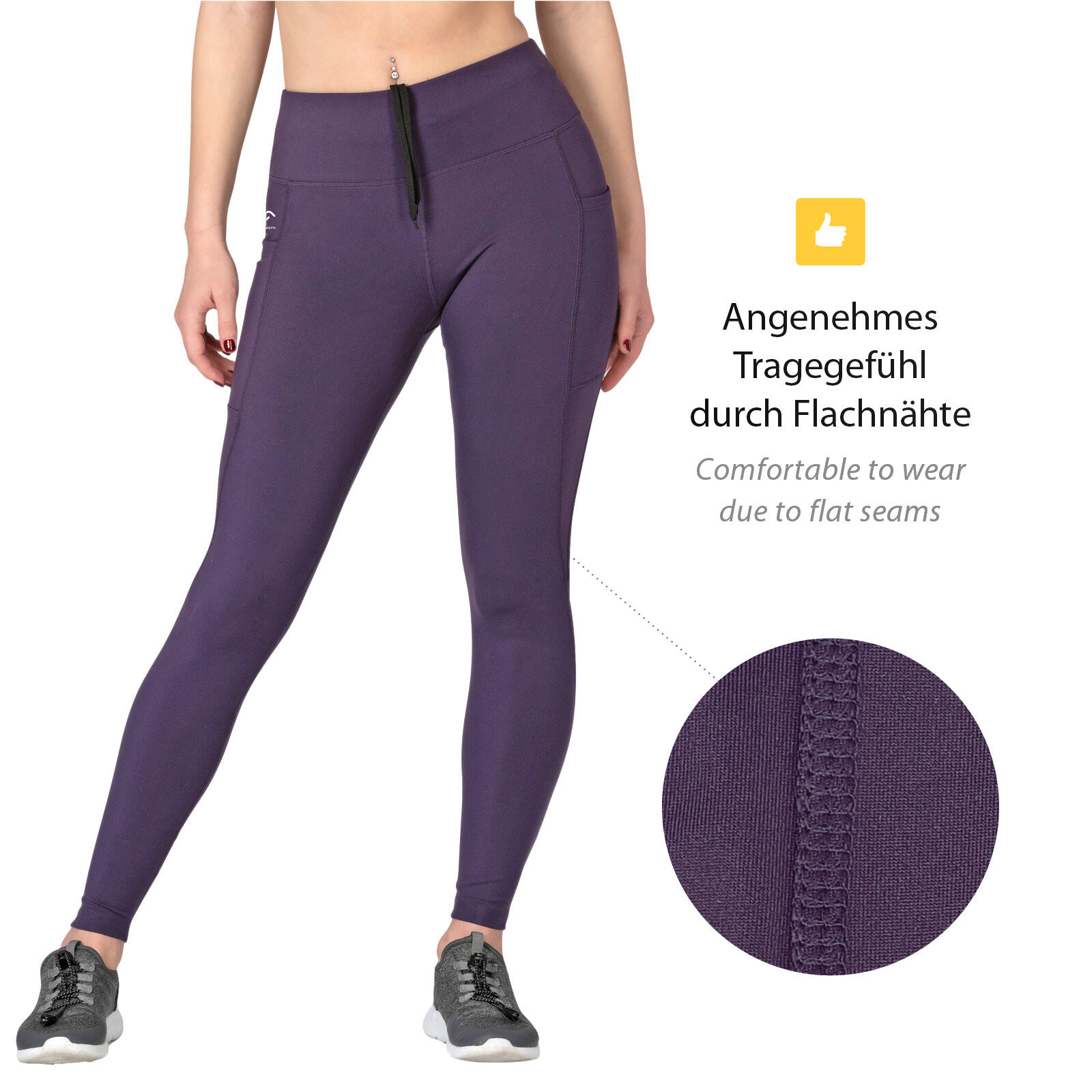 Damen lange Laufhose-Hoher Bund, Atmungsaktiv, mit Handytasche-Mysterioso 5/7