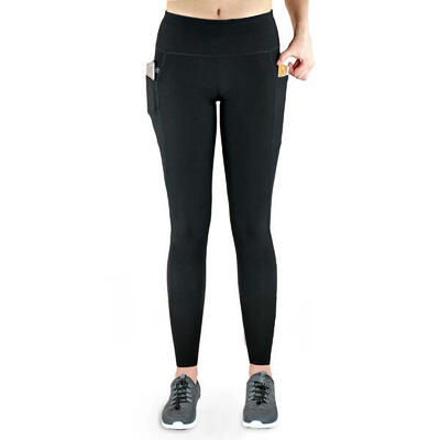 Damen lange Laufhose-Hoher Bund. Atmungsaktiv. mit Handytasche-schwarz