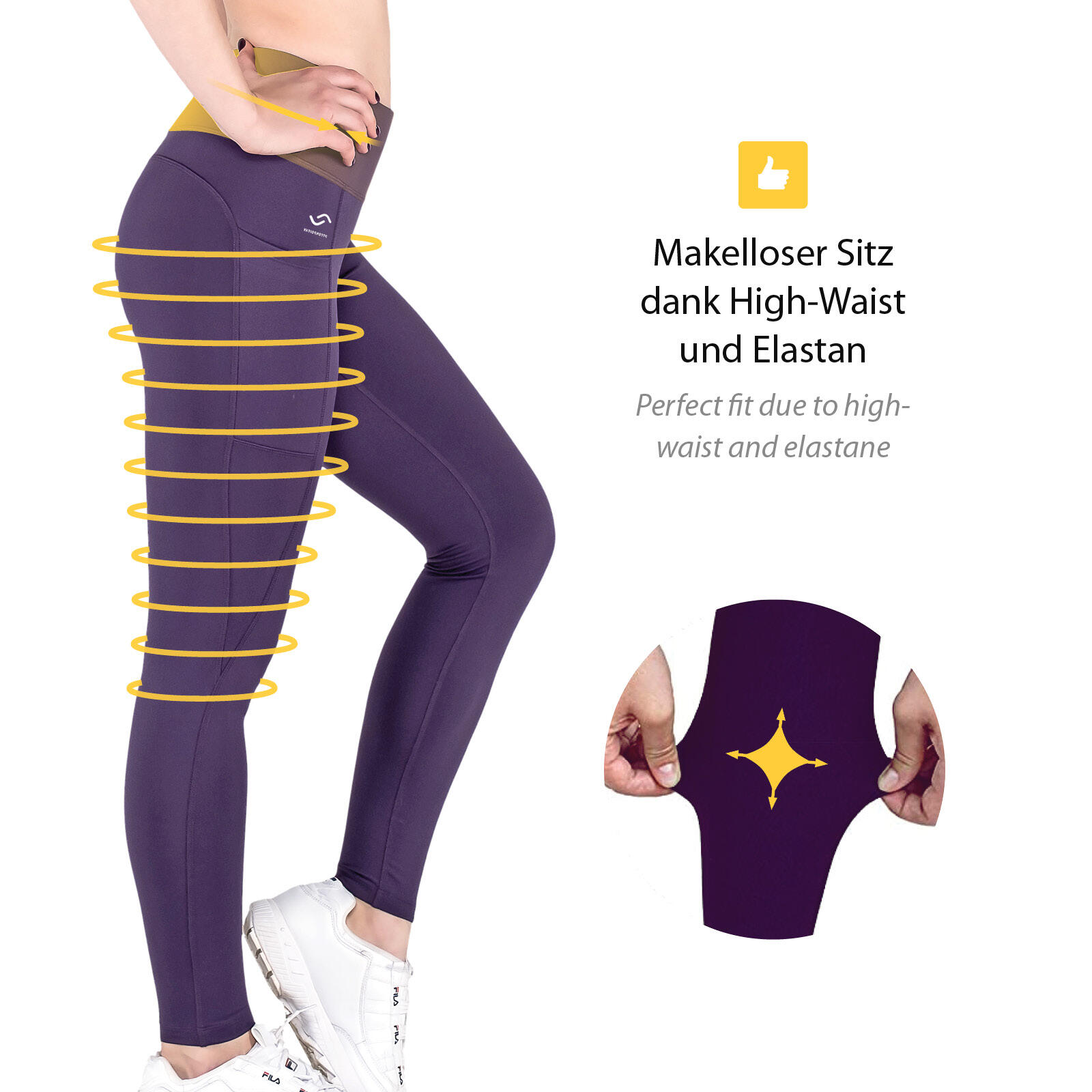 Damen lange Laufhose-Hoher Bund, Atmungsaktiv, mit Handytasche-Mysterioso 3/7