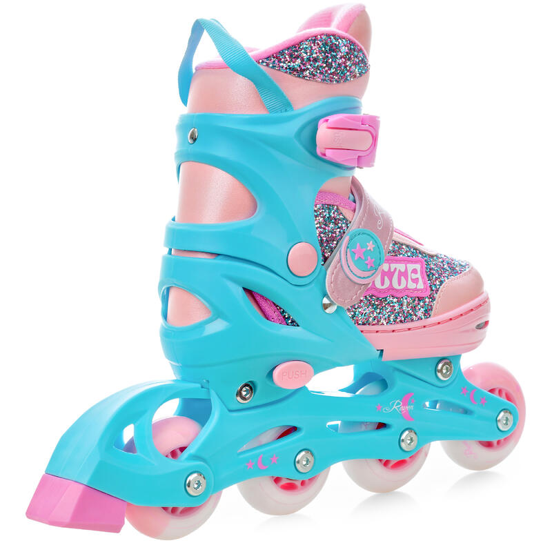 Patins Artistiques 2en1 Roues Ajustables LED Etta Rose/Bleu