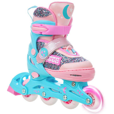 Verstelbare rolschaatsen lichtgevende-wielen etta roze/blauw
