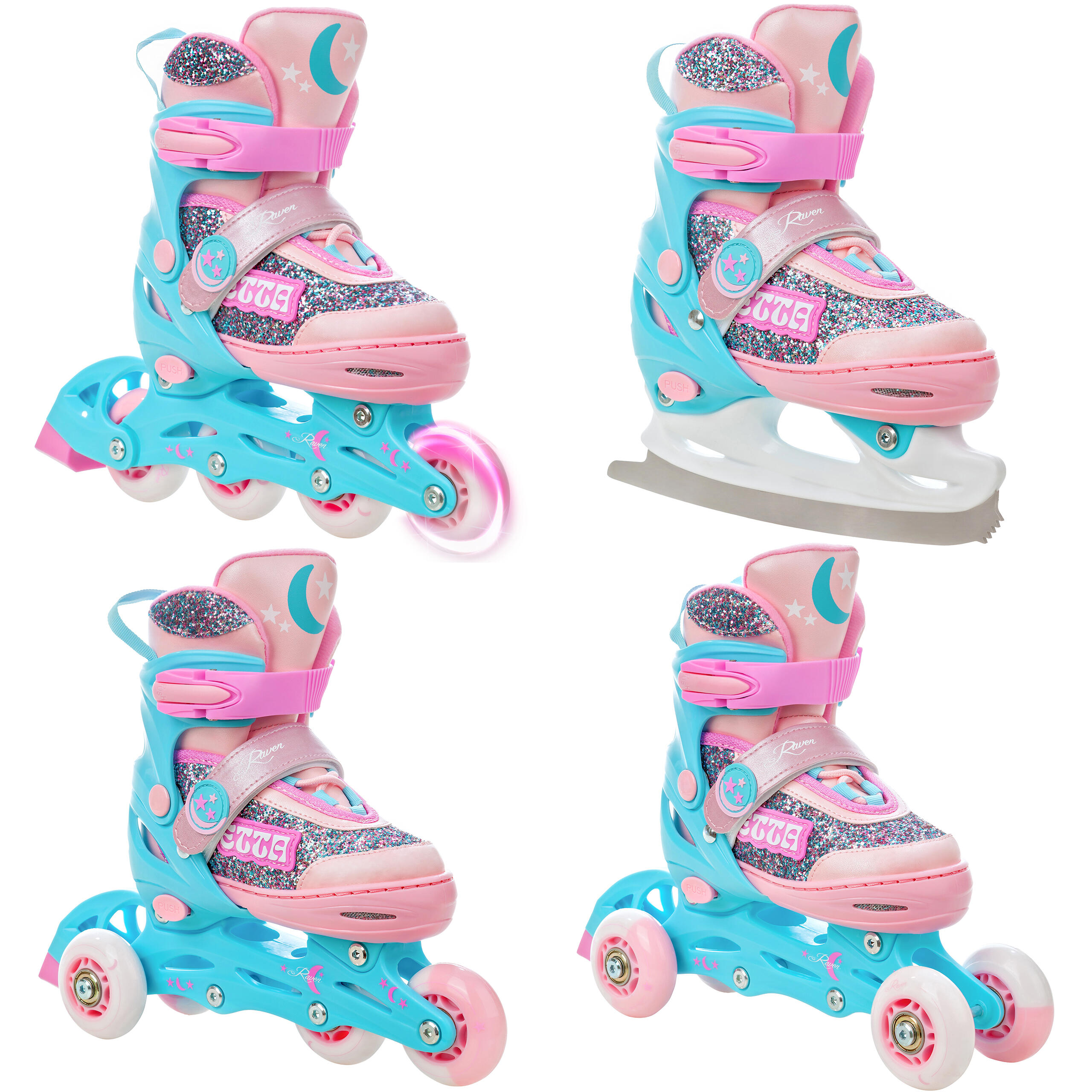 RAVEN Rolschaatsen Verstelbare rolschaatsen 4in1 wielen Etta Roze/Blauw