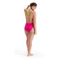 Maiô Speedo Feminino Placement Powerback - Rosa/Lima/Salsa/Preto - Tamanho 28 2/5