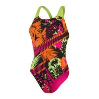 Maiô Speedo Feminino Placement Powerback - Rosa/Lima/Salsa/Preto - Tamanho 28 3/5