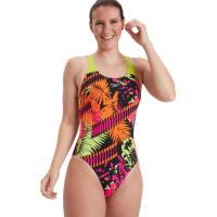 SPEEDO Dámské plavky Speedo Placement Powerback – růžová/limetková/solná/černá, vel. 28